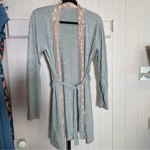 Mango Light Gray Robe with Lace Accents